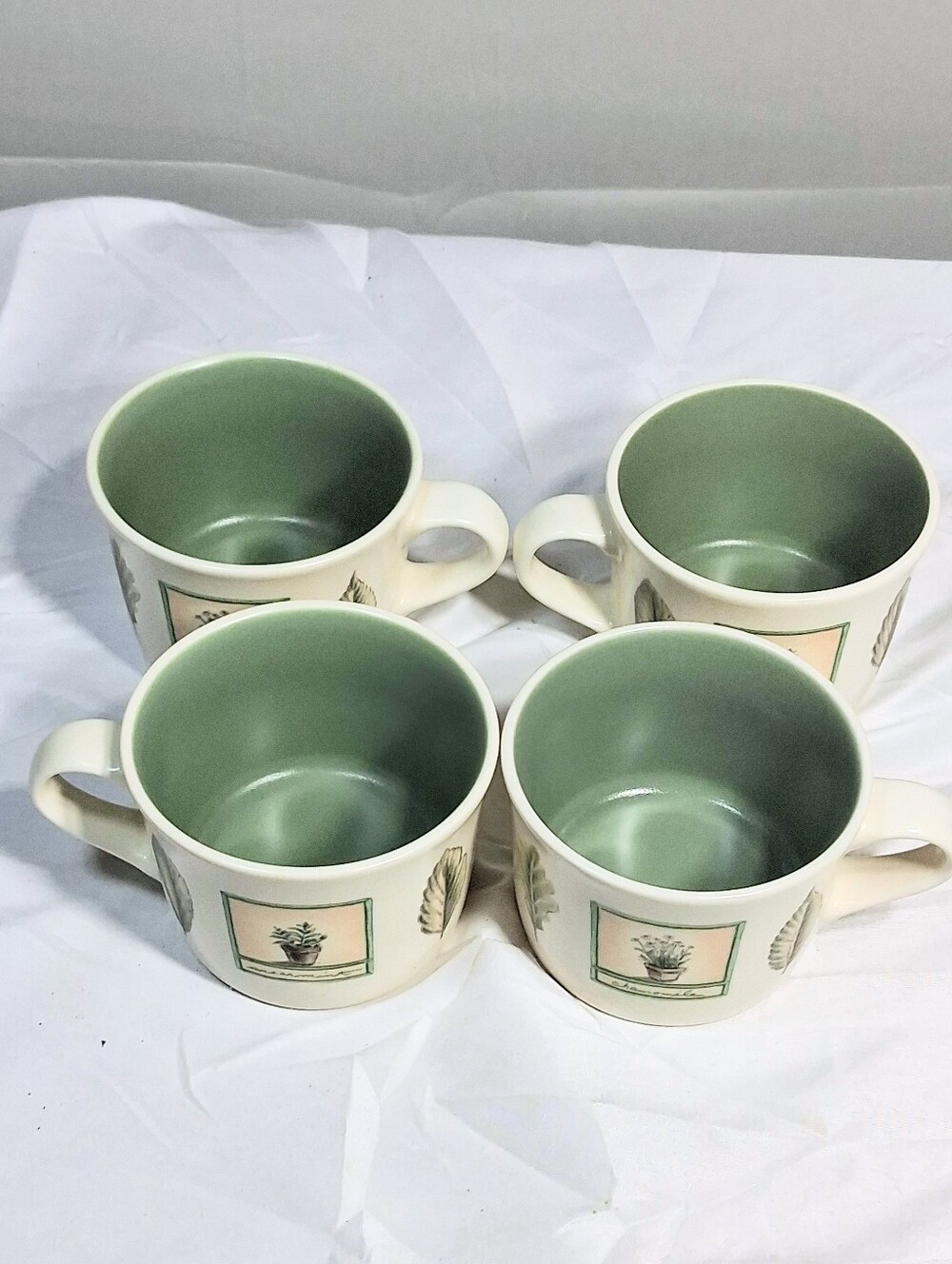 Set Of 4 Pfaltzgraff Naturewood Flat Botanical Cups/Mugs